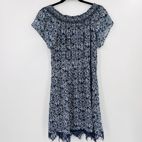 Greylin Womens Dress Size Small Blue Printed Off Shoulder Lace Hem Blouson Mini - Picture 6 of 10